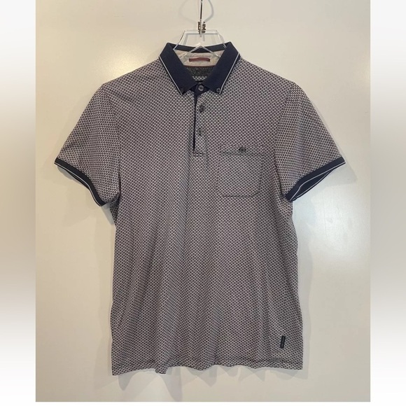 Ted Baker‎ London Blue White Geometric Print Polo Shirt Mens 3 Medium (977) - Picture 1 of 3